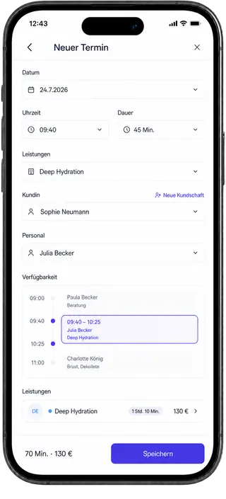 Mobile Activio-App zum Anlegen eines Termins.