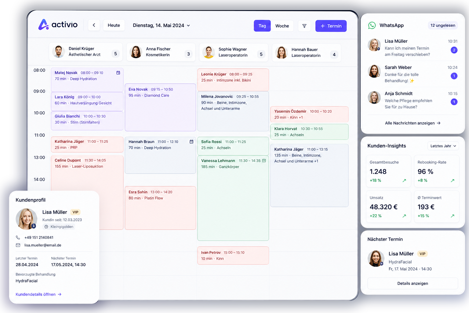 Terminsoftware für Kosmetikstudios mit Kalender, WhatsApp-Kommunikation und Kundenverwaltung